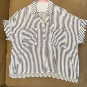 three button striped blouse